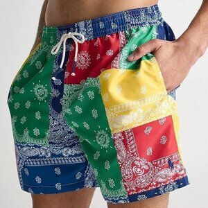 Polo Ralph Lauren L PATCHWORK BANDANA Traveller Swim Trunks Bathing Suit